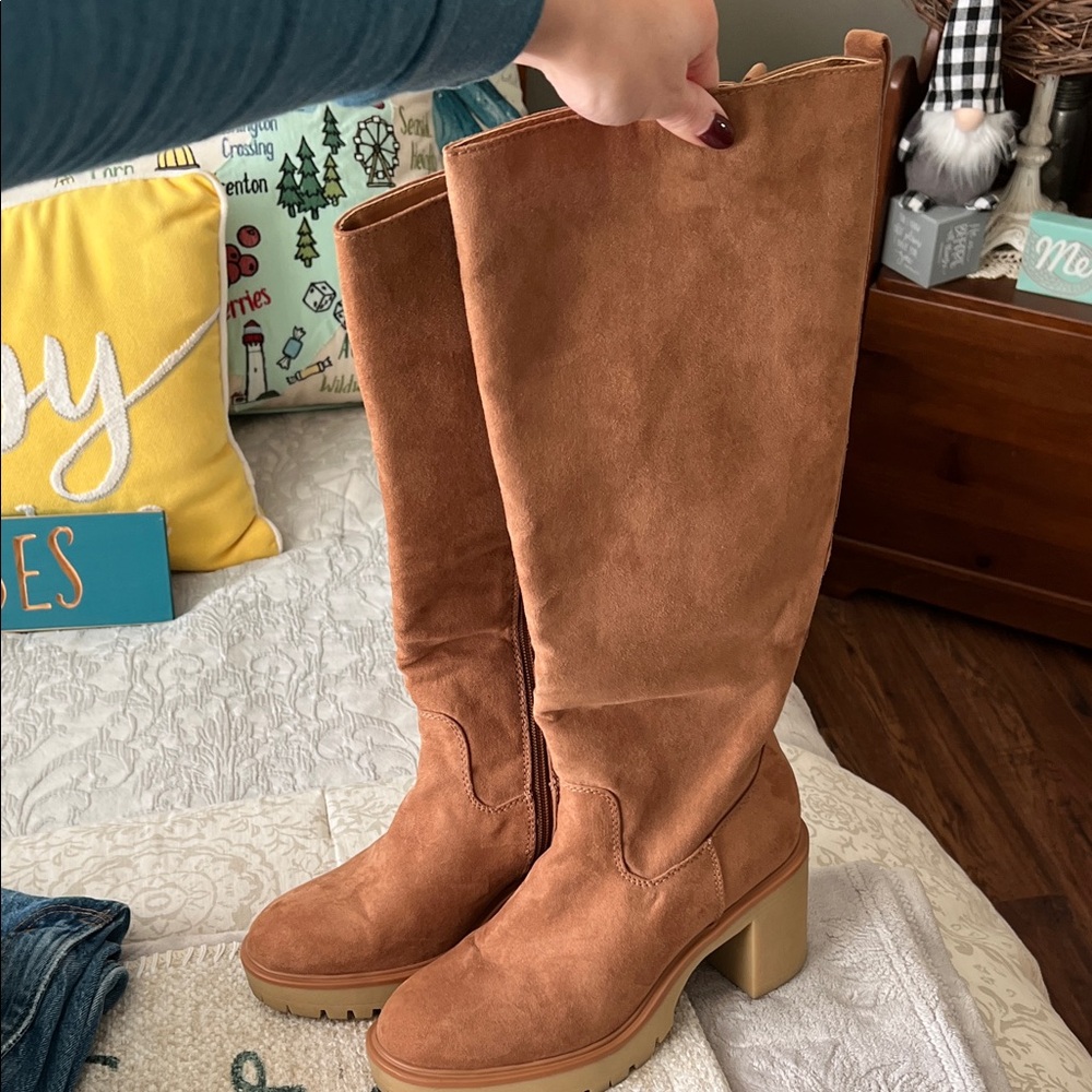 Tan Suede Knee-High Boots